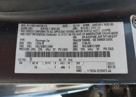 2015 Ford Fiesta Se z USA, uszkodzony, nr VIN 3FADP4EJ0FM146237